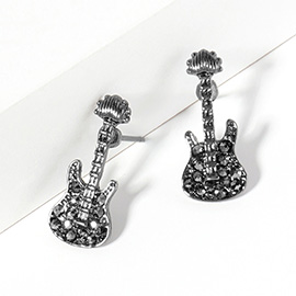 Crystal Stone Paved Guitar Stud Earrings